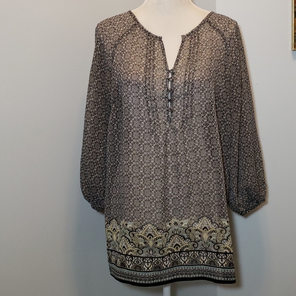 LIZ Claiborne Sheer Tunic Pheasant Top L EUC